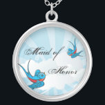 Collar Plateado Criada de los pájaros del trago del tatuaje del<br><div class="desc">Criada de los pájaros del trago del tatuaje del collar del honor. ¡Grande para un regalo del favor del boda!</div>