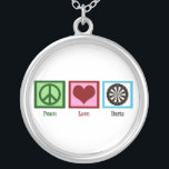 Collar Plateado Dardos del amor de la paz<br><div class="desc">Un signo de la paz,  corazón,  y un buen juego de dardos.</div>