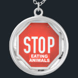 Collar Plateado Dejar de comer animales Vegetarianos<br><div class="desc">Deja de comer animales Perfecto para los animales que aman el Vegan o el Vegetariano en tu vida.</div>