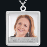 Collar Plateado Día de la Conmemoración de la Madre de la Novia<br><div class="desc">Usa este hermoso collar conmemorativo de fotos de la Madre de la Novia en tu día de boda para sentir el amor que compartiste con ella y mantenerla cerca en tu día especial. Añade tu propio texto especial, o usa la frase como se muestra "Sabemos que estarías aquí hoy si...</div>