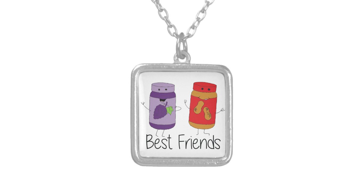 Collar Plateado Dibujo Pb Y J Best Friends Pb Y J Bff Zazzle Es