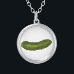 Collar Plateado Dill Pickles Crunchy Green Sour Pickle Foodie Rega<br><div class="desc">Con un ilustracion de marca original de un encurtido verde crujiente.</div>