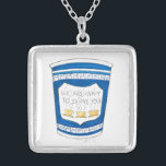 Collar Plateado Dinero griego de Nueva York contento de servir col<br><div class="desc">Cuenta con un original ilustracion de marca de una taza de café griega de comedor azul,  con NOSOTROS ESTAMOS CONTENTOS DE SERVIRLE con una fuente divertida.</div>