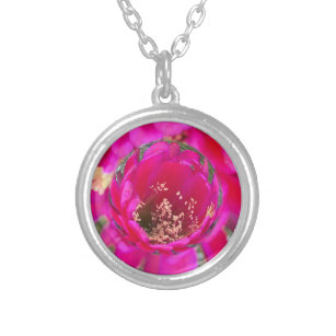 Collar Plateado Diseños de joyas esféricas de cactus rosados vivos