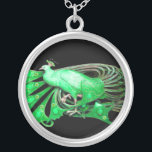 COLLAR PLATEADO ELEGANTE PICOCA EN VERDE Y NEGRO<br><div class="desc">Diseño colorido y elegante con brillantes piedras en 3D Diseño gráfico digital de Bulgan Lumini . Parte de la nueva colección ARCADIA .</div>
