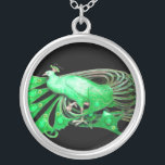 COLLAR PLATEADO ELEGANTE PICOCA EN VERDE Y NEGRO<br><div class="desc">Diseño colorido y elegante con brillantes piedras en 3D Diseño gráfico digital de Bulgan Lumini . Parte de la nueva colección ARCADIA .</div>