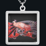 COLLAR PLATEADO ELEGANTE PIEL EN ROJO Y NEGRO<br><div class="desc">Diseño colorido y elegante con brillantes piedras en 3D Diseño gráfico digital de Bulgan Lumini . Parte de la nueva colección ARCADIA .</div>