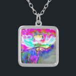 Collar Plateado Elegante pintura colorida verde azulada rosa abstr<br><div class="desc">Elegante pintura colorida verde azulada rosa abstracta</div>