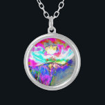 Collar Plateado Elegante pintura colorida verde azulada rosa abstr<br><div class="desc">Elegante pintura colorida verde azulada rosa abstracta</div>