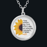 Collar Plateado Enfermero de trabajo esencial de flor de girasol a<br><div class="desc">Este diseño moderno presenta la definición de cualidades de enfermero con girasol amarillo.</div>
