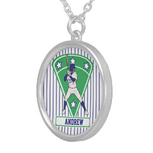 Collar Plateado Estrella azul de la batería de béisbol personaliza