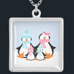 Collar Plateado Familia Penguin<br><div class="desc">Pendiente de personalizable.</div>