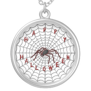 Collar Plateado Feliz Halloween Spider Web