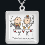 Collar Plateado Figura novia y novio del palillo que tuestan el<br><div class="desc">¡Una figura novia y novio del palillo tuesta a su nueva vida junta en un collar a cualquier novia a ser quién ama figuras del palillo está seguro de adorar!</div>