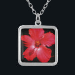 Collar Plateado Flor de Hibiscus rojo rosado caliente en negro<br><div class="desc">Hermosa foto de una flor de Hibiscus rojo caliente en negro por la artista Sandra Marie Closs. Añade tu propio texto, nombre o monograma para crear el producto perfecto para cualquier ocasión. Boda, fiesta de la fiesta nupcial, simpatía, cumpleaños, ducha de bebé, cualquier celebración o solo para hacer su día...</div>