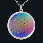 Collar Plateado Flor de vida azul de los libaneses romántico<br><div class="desc">Símbolo espiritual ART. La Flor de la Vida (Blume des Lebens) es un patrón de Geometría Sagrada del Universo que se puede encontrar en todas las principales religiones del mundo. La "Flor de la Vida" contiene los patrones de creación tal como emergieron de la "Gran Voz". Todo está hecho a...</div>