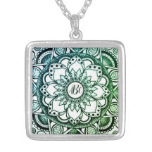 Flor verde y azul monogramada Mandala
