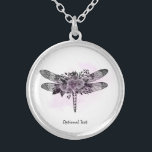 Collar Plateado *~* Floral Purpurina negro Rosas de la libélula<br><div class="desc">PLACA DE PLATA redonda NECKLACE - Escoja su talla Joyería de Intención - Calentar a distancia la energía cargada JEWELRY CON INTENCIÓN (R) Establecer una intención de manera positiva como " Soy... ." La energía le ayudará en transformaciones positivas. Cuando uno está tranquilo, puede ocurrir la curación. Disfruta de la...</div>
