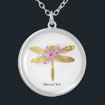 Collar Plateado *~* Floral Watercolor ORO Purpurina Dragonfly Sil<br><div class="desc">Joyería de Intención de PLATA NECKLACE - Energía de Calentamiento Solar redondeada cargada JEWELRY CON INTENCIÓN (R) Establecer una intención de manera positiva como " SOY... ." La energía le ayudará en una transformación positiva. Cuando uno está tranquilo, puede ocurrir la curación. Una FLECHA DRAGONFLY es un símbolo de profunda...</div>