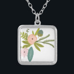 Collar Plateado Floral y fauna<br><div class="desc">Flora y Fauna Vintage Flora y Boda de fauna Cualquier color para Zig Zag Fondo de Chevron - reemplace el color rosa por cualquier color haciendo clic en personalizar y edite. Utilice la última herramienta del menú desplegable para cambiar a cualquier color personalizado para que coincida con sus colores Bodas...</div>
