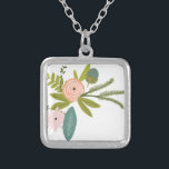 Collar Plateado Floral y fauna<br><div class="desc">Flora y Fauna Vintage Flora y Boda de fauna Cualquier color para Zig Zag Fondo de Chevron - reemplace el color rosa por cualquier color haciendo clic en personalizar y edite. Utilice la última herramienta del menú desplegable para cambiar a cualquier color personalizado para que coincida con sus colores Bodas...</div>