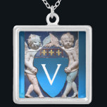 COLLAR PLATEADO FLORENCIA RENACIMIENTO POCO ÁNGELES MONOGRAMA<br><div class="desc">Elegante y clásica obra maestra florentina italiana de Bottega della Robbia ( Florencia - Italia ) con una brillante piedra de gema 3d .</div>