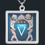 COLLAR PLATEADO FLORENCIA RENACIMIENTO POCO ÁNGELES MONOGRAMA<br><div class="desc">Elegante y clásica obra maestra florentina italiana de Bottega della Robbia ( Florencia - Italia ) con una brillante piedra de gema 3d .</div>
