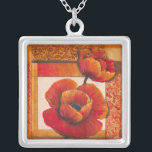 Collar Plateado Flores de amapola en Tan y fondo Naranja<br><div class="desc">Casi se puede sentir la textura de los pétalos en estas flores de amapola pintadas por Tim O'Toole. Se funden perfectamente con el color tostado y el naranja,  creando una visión espléndidamente poética. ¡Cómpralo para tu casa o dalo como regalo!</div>