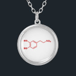 Collar Plateado Fórmula química molecular de la dopamina<br><div class="desc">Compuesto orgánico esquelético químico de la fórmula estructural del ~ de la molécula de la dopamina.

Los trotones del globo se especializan en imágenes idiosincrásicas alrededor del globo. Aquí usted encontrará tarjetas de felicitación,  las postales,  los posters,  Mousepads y más únicos.</div>