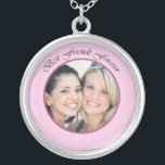 Collar Plateado Foto de BFF<br><div class="desc">Personalizado BFF Foto Necklace. ¡Los mejores amigos para siempre! Punto y marco de polka rosa. Recuerdo maravilloso</div>