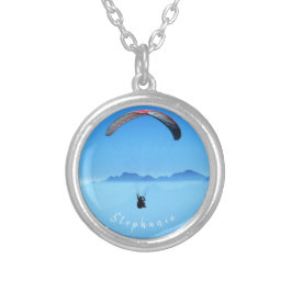 Collar Plateado Foto personalizada de Parapente con cielo azul