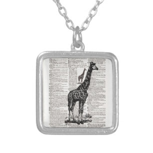 Collar Plateado Giraffe Dictionary Art