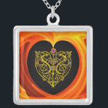 Collar Plateado GOLDEN LEAF, amarillo naranja negro<br><div class="desc">Elegante,  único,  colorido arte digital 3D,  alta tecnología joyal: corazón dorado,  nudos celtas,  animales estilizados,  vibrante,  brillantes piedras de gema,  rojo,  naranja,  remolinos orgánicos amarillos,  olas. Diseño,  modelación y renderización muy precisos por Bulgan Lumini (c). Parte de la serie Hyper Talismans.</div>