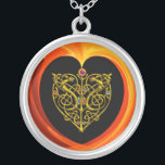 Collar Plateado GOLDEN LEAF, amarillo naranja negro<br><div class="desc">Elegante,  único,  colorido arte digital 3D,  alta tecnología joyal: corazón dorado,  nudos celtas,  animales estilizados,  vibrante,  brillantes piedras de gema,  rojo,  naranja,  remolinos orgánicos amarillos,  olas. Diseño,  modelación y renderización muy precisos por Bulgan Lumini (c). Parte de la serie Hyper Talismans.</div>