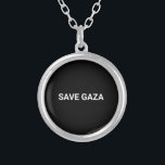 Collar Plateado Guardar el texto de personalizado blanco negro de<br><div class="desc">Salven el texto personalizado blanco y negro de Gaza simple minimalista moderno elegante collar plateado. Personalizable completo de texto blanco, o simplemente puede borrarlo, sobre fondo de color sólido negro. Los colores son editables. Muestra tu apoyo a Gaza. Compruebe el resto de la colección para obtener elementos más coordinados y...</div>