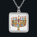 Collar Plateado Happy Hanukkah Dreidels Menorah<br><div class="desc">Está viendo la colección de diseño de Lee Hiller. Coleccionista,  ropa,  regalos y objetos de colección Lee Hiller Photography o colección de arte digital. Puedes ver su fotografía de la naturaleza en http://HikeOurPlanet.com/ y seguir su blog de senderismo dentro del Parque Nacional de Hot Springs.</div>