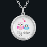 Collar Plateado Hermanito personalizado hermano mayor<br><div class="desc">Un collar de hermanas grandes superadorables con dos lechuzas personalizados,  una rosa grande como la hermana mayor y una lechuza azul más pequeña como el hermano pequeño. Entre ellos hay corazones como símbolo de amor. Diseño divertido y personalizado,  hace un gran regalo para las hermanas grandes.</div>