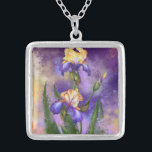 Collar Plateado Hermosa Flor Iris - Arte De Pintura Miggeado<br><div class="desc">Hermosa Flor Iris</div>