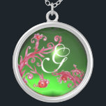 Collar Plateado HINCHAS MÁGICAS EN Monograma ROJO , Esmeralda Verd<br><div class="desc">Elegante,  único y colorido diseño,  florecientes,  flores y flores en primavera. Pintura acuarela con Relieve metalizado dorado y plateado.</div>