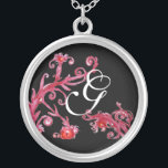 Collar Plateado HINCHAS MÁGICAS EN Monograma ROJO Y NEGRO<br><div class="desc">Elegante,  único y colorido diseño,  florecientes,  flores y flores en primavera. Pintura acuarela con Relieve metalizado dorado y plateado.</div>