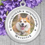 Collar Plateado Homenaje favorito para saludar al mejor Mascota de<br><div class="desc">Honra a tu mejor amiga con un collar de mascota de fotos personalizados. Este único recuerdo es el regalo perfecto para que usted, su familia o amigos rindan homenaje a su ser querido. Este exclusivo collar de recuerdo de perros presenta un diseño sencillo en blanco y negro con un guión...</div>