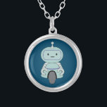 Collar Plateado Ilustracion de Robot Cute<br><div class="desc">Un robot amable y amable. Este adorable tipo robot tiene una antena en la parte superior de la cabeza y una útil rueda en la parte inferior para moverse. Sus brazos han agarrado pequeñas abrazaderas para aferrarse a las cosas y tienen una cara robótica sin expresión típica.</div>