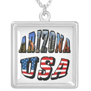 Collar Plateado Imagen de Arizona y texto de bandera de Estados Un
