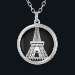 Collar Plateado Imagen en blanco negro de la Torre Eiffel<br><div class="desc">Imagen de arte en blanco y negro de la Torre Eiffel de París</div>