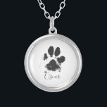 Collar Plateado Impresión de las garras de perro con el nombre de<br><div class="desc">Impresión de las garras de perro con el nombre de su Mascota - Negro -</div>