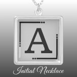 Collar Plateado inicial personalizada en negro y gris<br><div class="desc">Collar personalizado/pendiente. Añade tu inicial. Esquema de color: negro y gris</div>