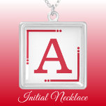 Collar Plateado inicial personalizada en rojo y blanco<br><div class="desc">Collar personalizado/pendiente. Añade tu inicial. Esquema de color: rojo y blanco</div>