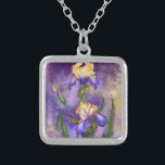 Collar Plateado Iris Flowers Necklace Irises - Pintura<br><div class="desc">Hermosas flores de Iris MIGNED Pintado</div>