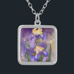 Collar Plateado Iris Flowers Necklace Irises - Pintura<br><div class="desc">Hermosas flores de Iris MIGNED Pintado</div>