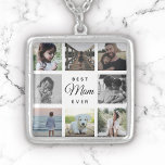Collar Plateado La mejor mamá del Collage de fotos moderno en Inst<br><div class="desc">Un regalo perfecto para el Día de la Madre: Un diseño dulce con escritura y tipografía moderna que dice "Mejor Mamá de la Historia" rodeado de tus fotos favoritas.</div>